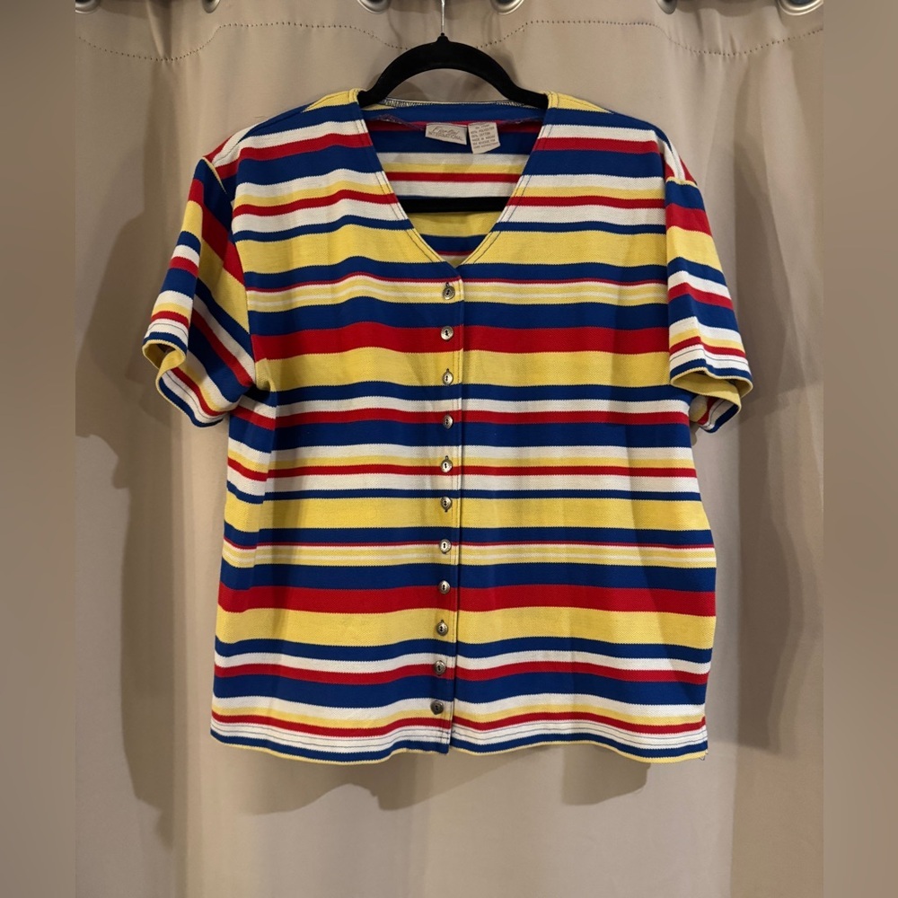 Fiorlini International Striped Button-Up Short Sleeve Top